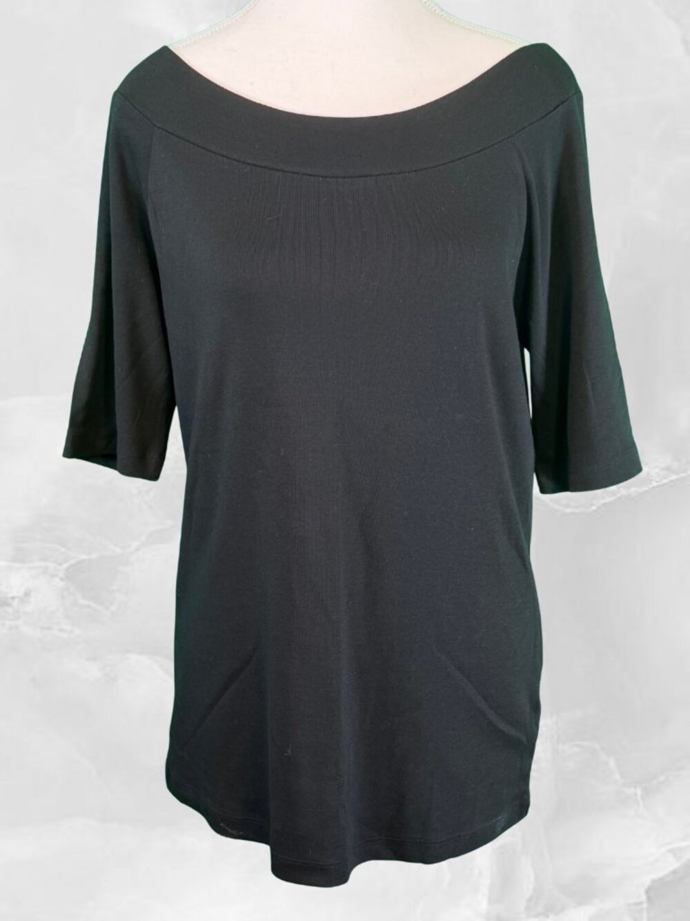 Black Boat Neck 3/4 sleeve top-Black-Sz Large